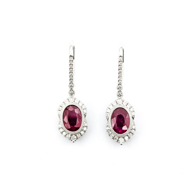 Earrings .30ctw Round Diamonds Leverback Drop 2.06ctw Ruby 1x.60" 14kw 124044186