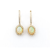  Earrings .46ctw Round Diamonds Leverback Drop 1.50ctw Opal 1x.6" 14ky 124044155