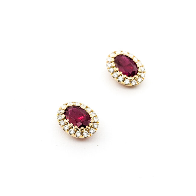 Earrings .46ctw Round Diamonds Stud 1.25ctw Ruby 9x7mm 14ky 124044181