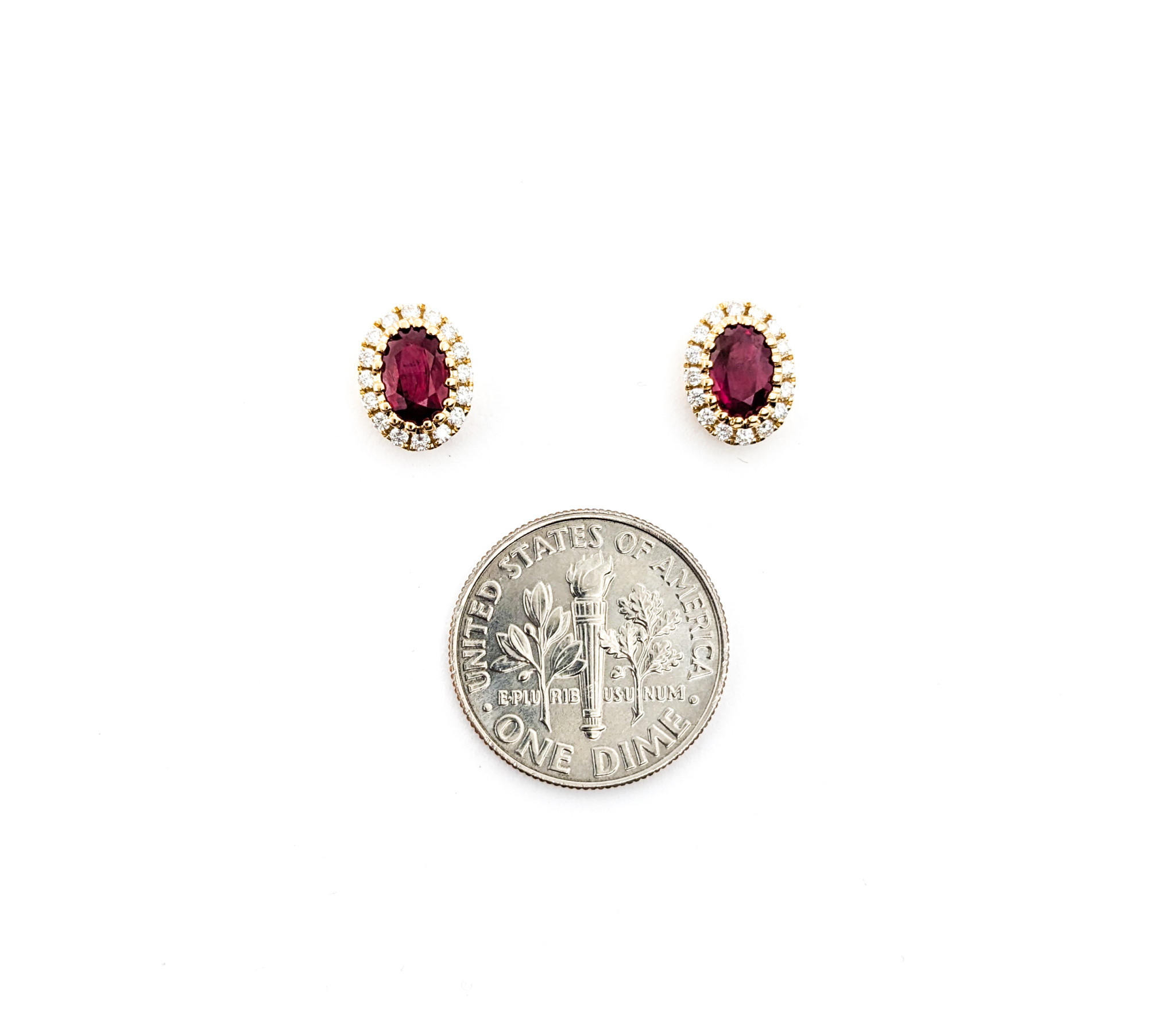 Earrings .46ctw Round Diamonds Stud 1.25ctw Ruby 9x7mm 14ky