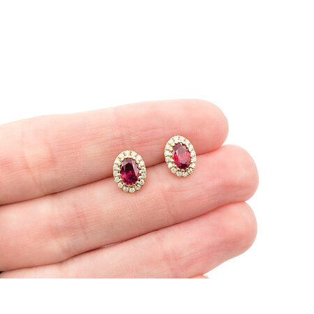 Earrings .46ctw Round Diamonds Stud 1.25ctw Ruby 9x7mm 14ky 124044181