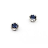  Earrings .11ctw Round Diamonds Stud .70ctw Sapphire 6mm 14kw 124044164