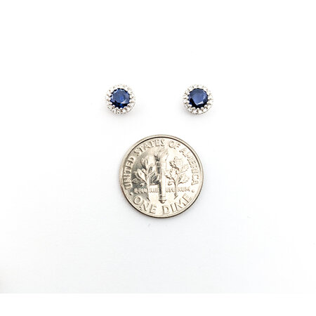 Earrings .11ctw Round Diamonds Stud .70ctw Sapphire 6mm 14kw 124044164