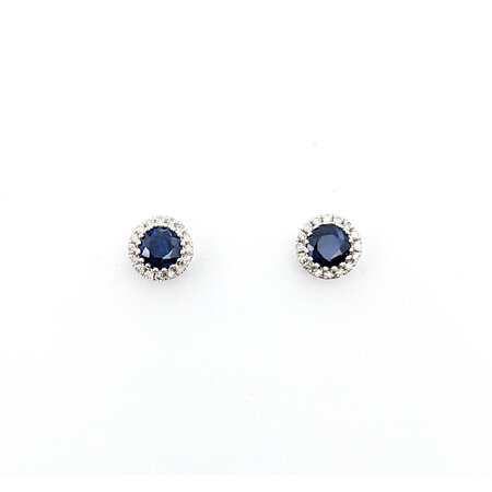 Earrings .11ctw Round Diamonds Stud .70ctw Sapphire 6mm 14kw 124044164