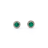  Earrings .10ctw Round Diamonds Stud .38ctw Emerald 6x6mm 14kw 124044161