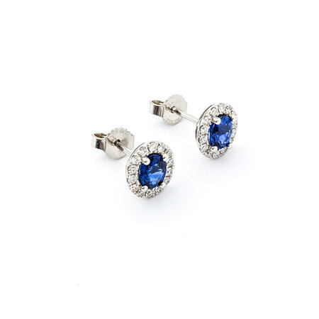 Earrings .24ctw Round Diamonds Stud 1.01ctw Sapphire 8x7mm 14kw 124044176