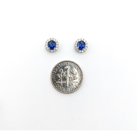 Earrings .24ctw Round Diamonds Stud 1.01ctw Sapphire 8x7mm 14kw 124044176