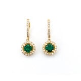  Earrings .30ctw Round Diamonds Leverback Drop .60ctw Emerald 1x.6" 14ky 124044153