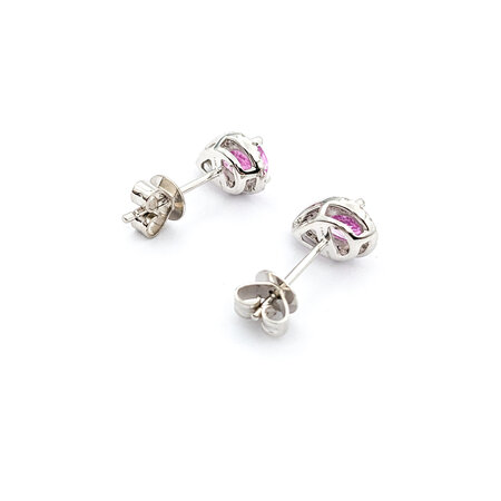 Earrings .14ctw Round Diamonds Stud .98ctw Pink Sapphire 9x6mm 14kw 124044174