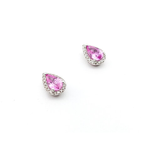 Earrings .14ctw Round Diamonds Stud .98ctw Pink Sapphire 9x6mm 14kw 124044174