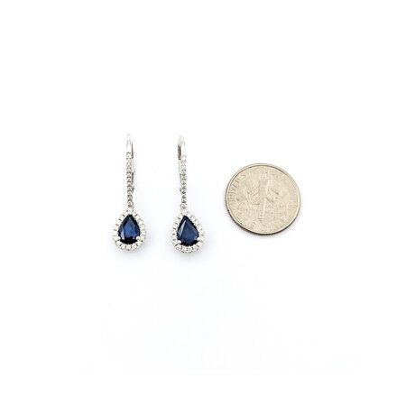 Earrings .32ctw Round Diamonds Leverback Drop 1.60ctw Sapphire 1x.3" 14kw 124044173