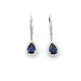  Earrings .32ctw Round Diamonds Leverback Drop 1.60ctw Sapphire 1x.3" 14kw 124044173