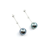  Earrings .13ctw Round Diamonds Dangle 10mm Tahitian Pearl 1.5" 18kw 124044175