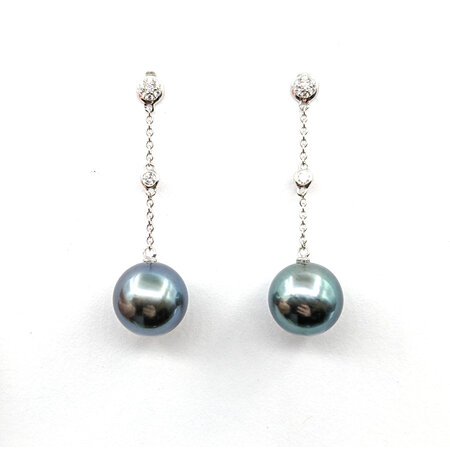 Earrings .13ctw Round Diamonds Dangle 10mm Tahitian Pearl 1.5" 18kw 124044175