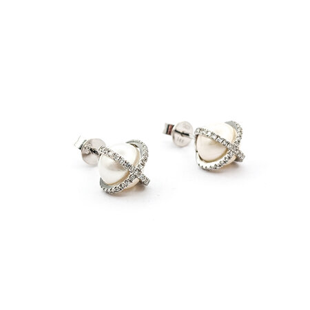 Earrings .19ctw Round Diamonds Stud 7.5mm FW Pearl 7.5mm 14kw 124044185