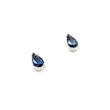 Earrings .04ctw Round Diamonds Stud 1.04ctw Sapphire 8X4.5mm 14kw 124044177
