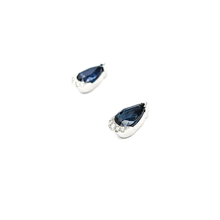Earrings .04ctw Round Diamonds Stud 1.04ctw Sapphire 8X4.5mm 14kw 124044177