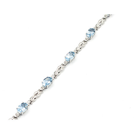 Bracelet .08ctw Round Diamonds 2.88ctw Aquamarine 14kw 7" 3.66mm 124043254