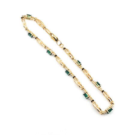 Bracelet .01ctw Round Diamonds 1.34ctw Emerald 14ky 7" 2.7mm 124043253