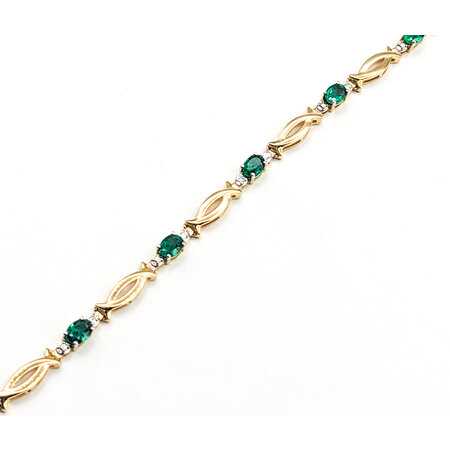 Bracelet .01ctw Round Diamonds 1.34ctw Emerald 14ky 7" 2.7mm 124043253
