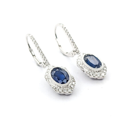 Earrings .31ctw Round Diamonds Leverback Drop 1.95ctw Sapphire 1x.60" 14kw 124044187