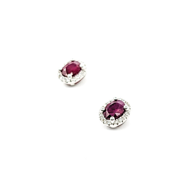 Earrings .10ctw Round Diamonds Stud 1.07ctw Ruby 8x6.5mm 14kw 124044159