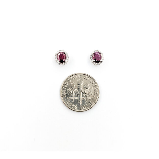Earrings .10ctw Round Diamonds Stud 1.07ctw Ruby 8x6.5mm 14kw 124044159