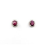  Earrings .10ctw Round Diamonds Stud 1.07ctw Ruby 8x6.5mm 14kw 124044159