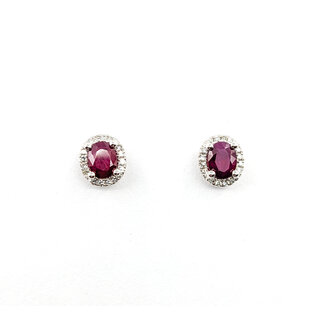 Earrings .10ctw Round Diamonds Stud 1.07ctw Ruby 8x6.5mm 14kw 124044159
