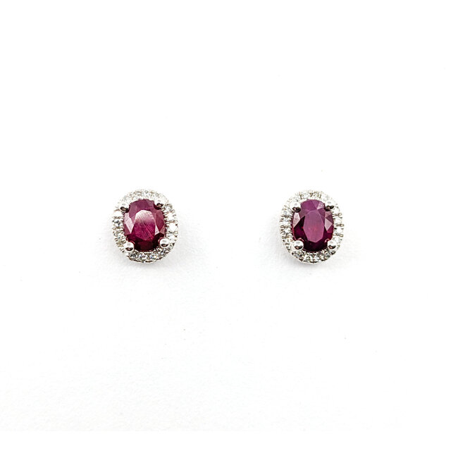 Earrings .10ctw Round Diamonds Stud 1.07ctw Ruby 8x6.5mm 14kw 124044159