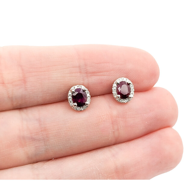 Earrings .10ctw Round Diamonds Stud 1.07ctw Ruby 8x6.5mm 14kw 124044159