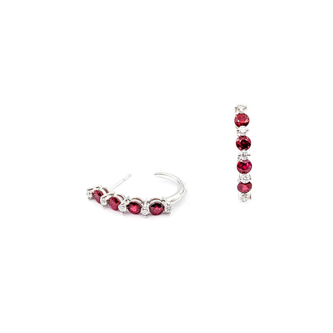 Earrings .29ctw Round Diamonds Stud 1.43ctw Ruby .9x.1" 14kw 124044179