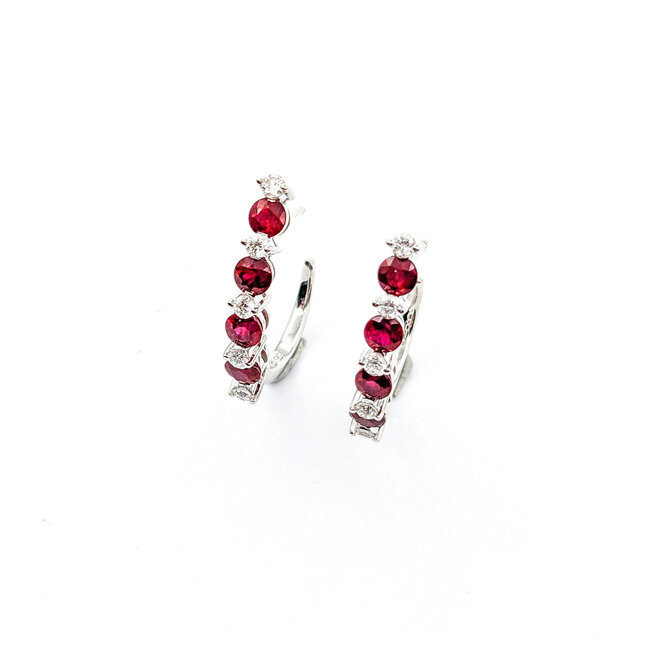 Earrings .29ctw Round Diamonds Stud 1.43ctw Ruby .9x.1" 14kw 124044179