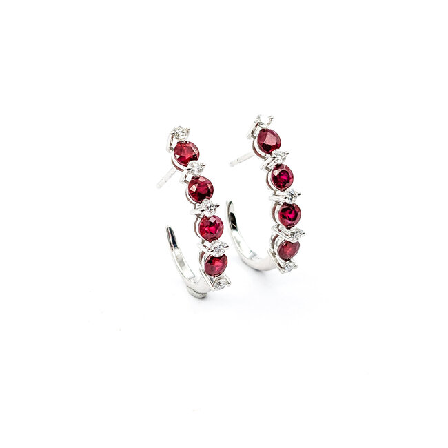 Earrings .29ctw Round Diamonds Stud 1.43ctw Ruby .9x.1" 14kw 124044179