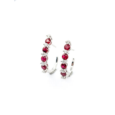 Earrings .29ctw Round Diamonds Stud 1.43ctw Ruby .9x.1" 14kw 124044179