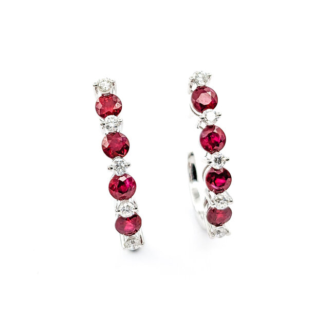 Earrings .29ctw Round Diamonds Stud 1.43ctw Ruby .9x.1" 14kw 124044179