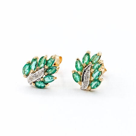 Earrings .01ctw Round Diamonds 1.0ctw Emeralds 10ky 10x8.5mm 223120134