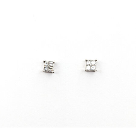 Earrings .40ctw Princess Diamonds Stud Illusion Set 4.9x4.9mm 14kw 124044002