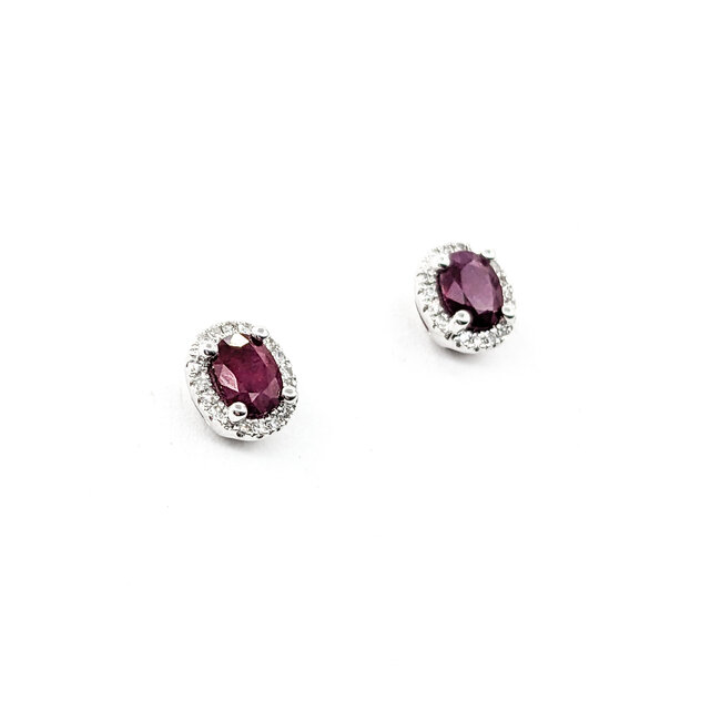 Earrings .10ctw Round Diamonds Stud .88ctw Ruby 7x6mm 14kw 124044165