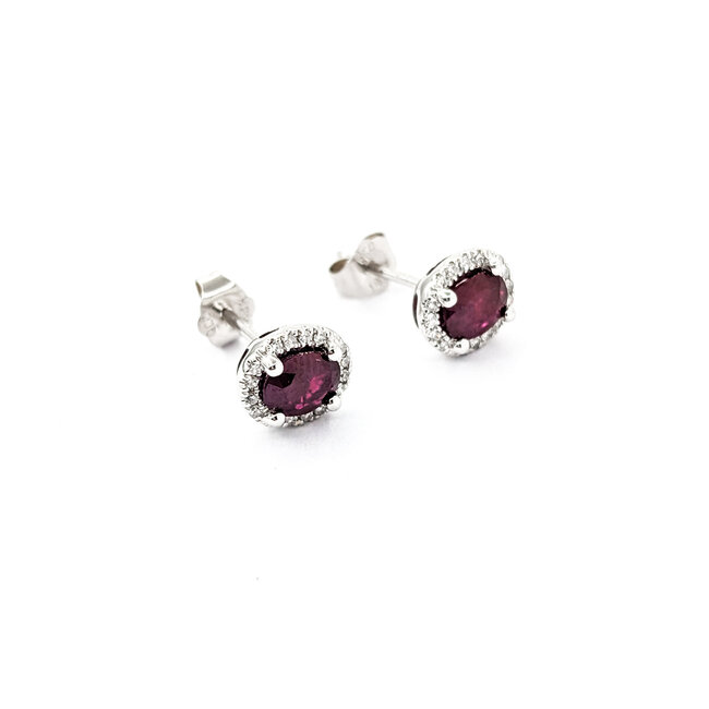 Earrings .10ctw Round Diamonds Stud .88ctw Ruby 7x6mm 14kw 124044165