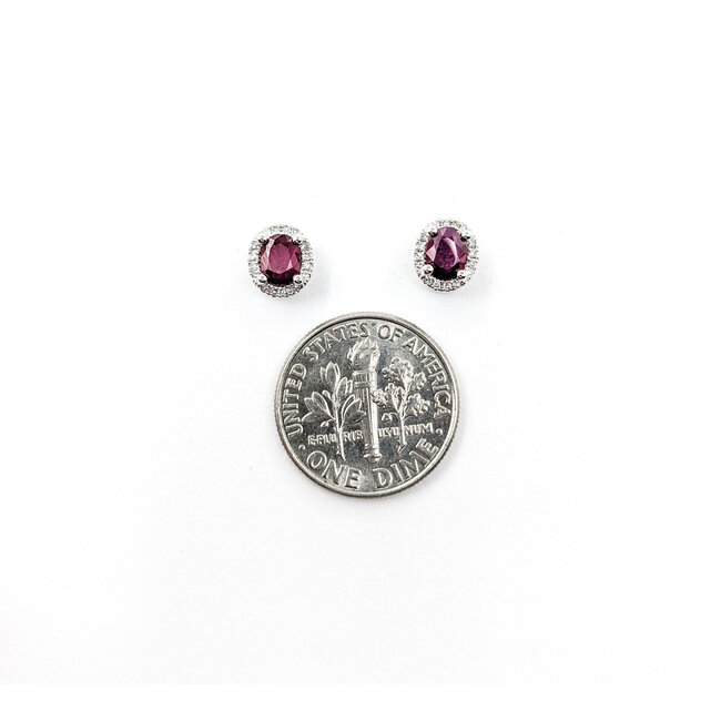 Earrings .10ctw Round Diamonds Stud .88ctw Ruby 7x6mm 14kw 124044165