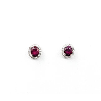 Earrings .10ctw Round Diamonds Stud .88ctw Ruby 7x6mm 14kw 124044165