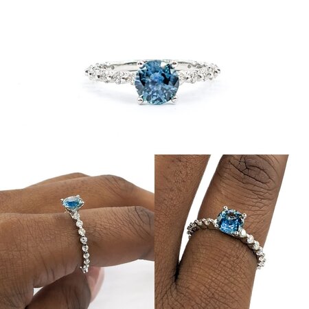 Ring .56ctw Round Diamonds 1.21ct Montana Sapphire GIA CERT 14kw sz7 124040179