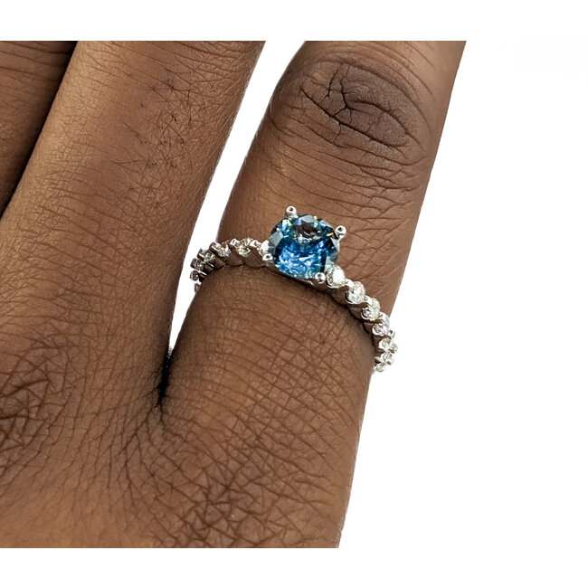 Ring .56ctw Round Diamonds 1.21ct Montana Sapphire GIA CERT 14kw sz7 124040179