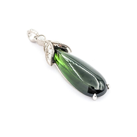 Earrings & Pendant Set 1.00ctw Pear & Round Diamonds French Hook 52.12ctw Pear Cabochon Green Tourmaline 2.25x.45" 18kw 124044191