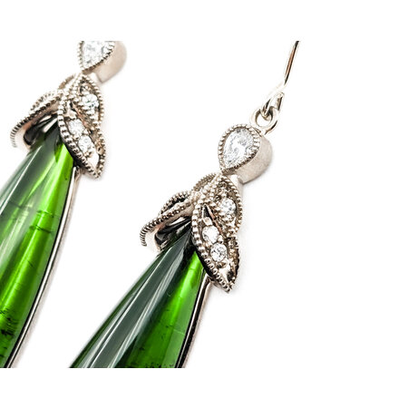 Earrings & Pendant Set 1.00ctw Pear & Round Diamonds French Hook 52.12ctw Pear Cabochon Green Tourmaline 2.25x.45" 18kw 124044191