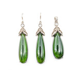  Earrings & Pendant Set 1.00ctw Pear & Round Diamonds French Hook 52.12ctw Pear Cabochon Green Tourmaline 2.25x.45" 18kw 124044191