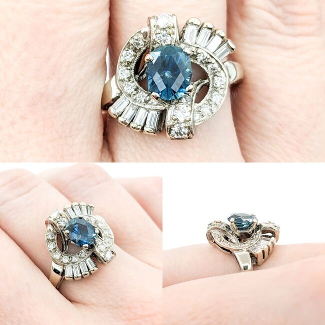Ring .75ctw Round & Baguette 1.3ct Montana Sapphire 14kw Sz7.5 123030121