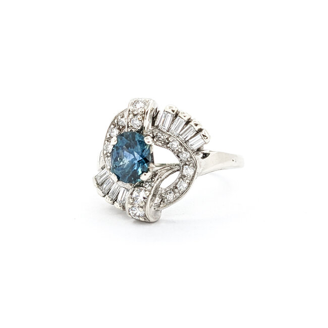 Ring .75ctw Round & Baguette 1.3ct Montana Sapphire 14kw Sz7.5 123030121