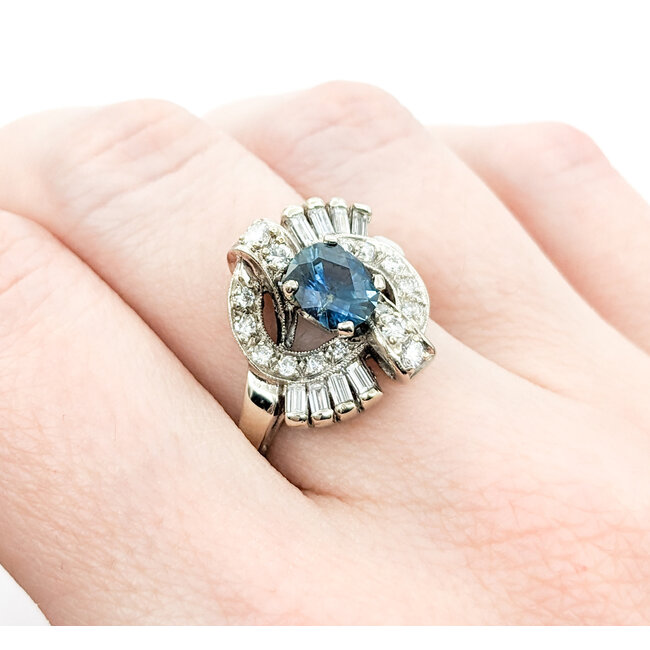 Ring .75ctw Round & Baguette 1.3ct Montana Sapphire 14kw Sz7.5 123030121